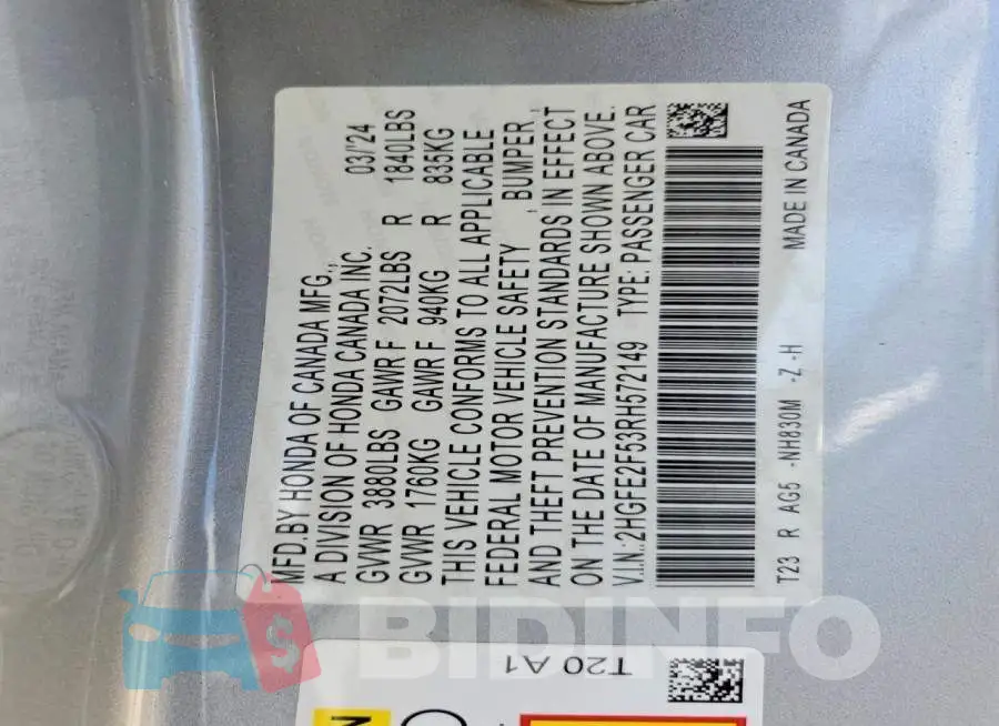 2HGFE2F53RH572149 Photo# 14