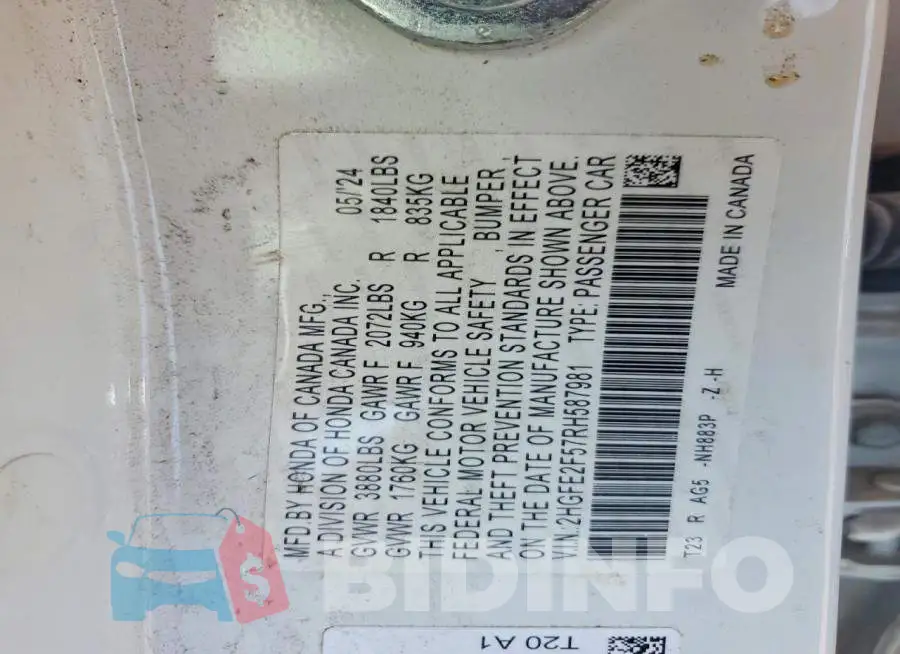2HGFE2F57RH587981 Photo# 12