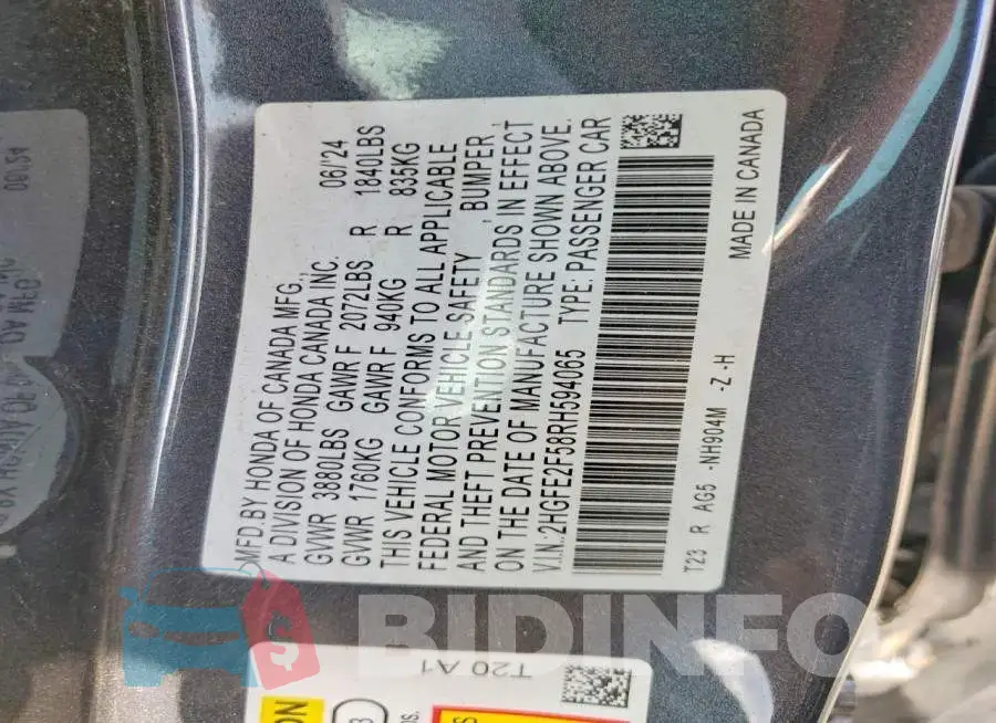 2HGFE2F58RH594065 Photo# 12