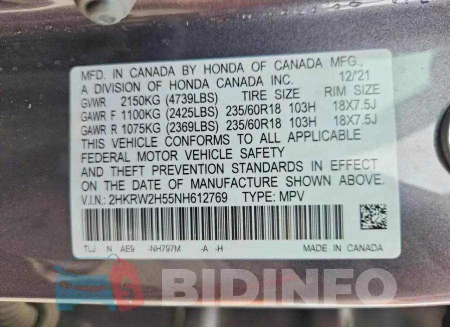 2HKRW2H55NH612769 Photo# 13