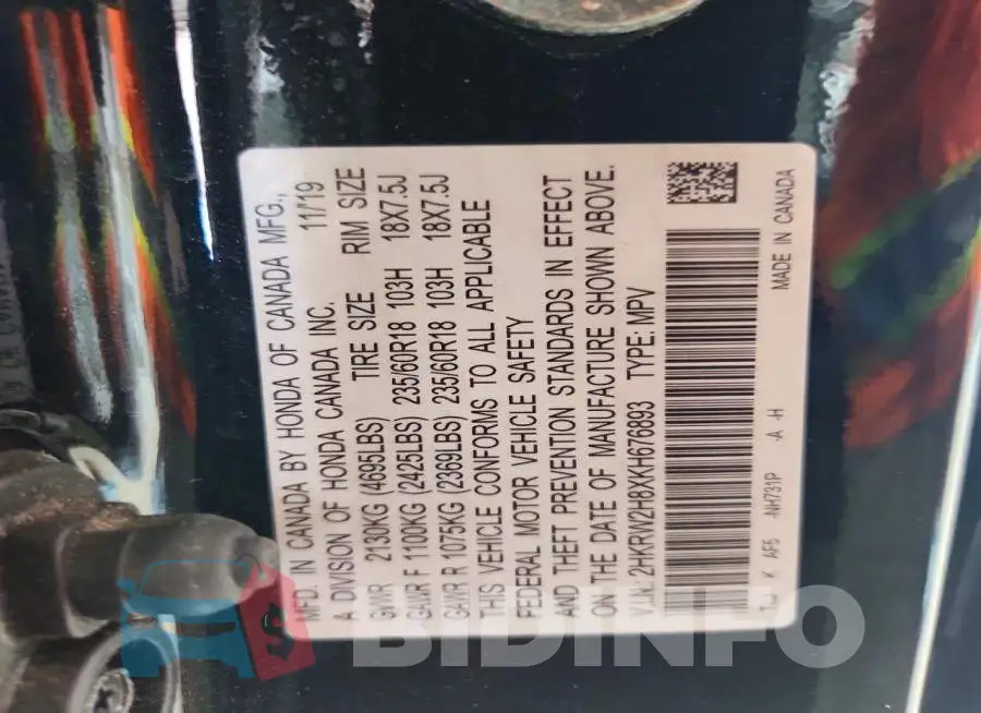 2HKRW2H8XKH676893 Photo# 13