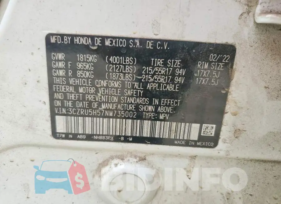 3CZRU5H57NM735002 Photo# 12