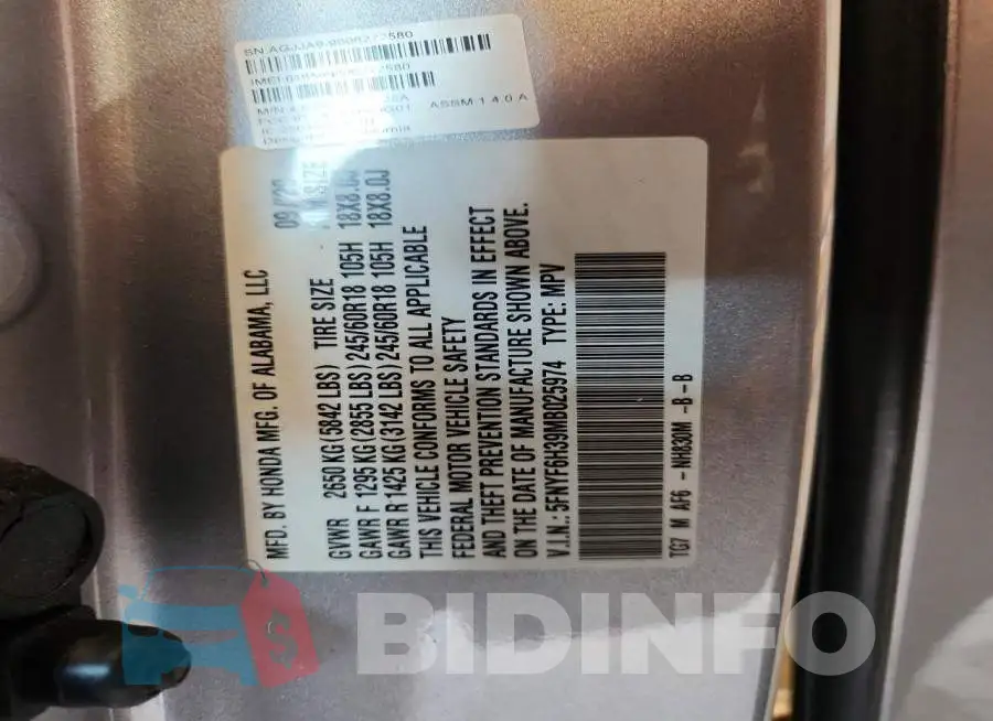 5FNYF6H39MB025974 Photo# 14