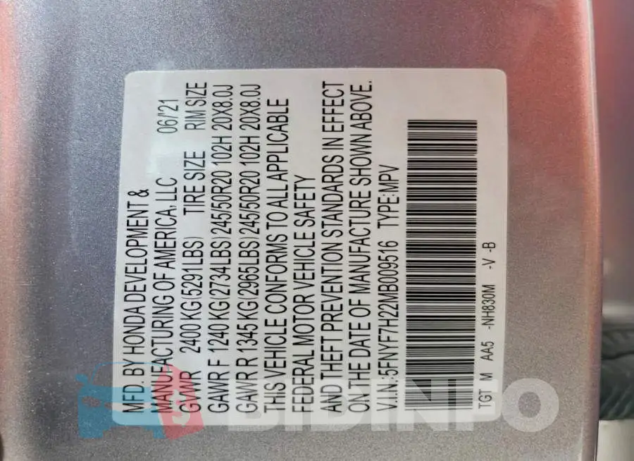 5FNYF7H22MB009516 Photo# 14