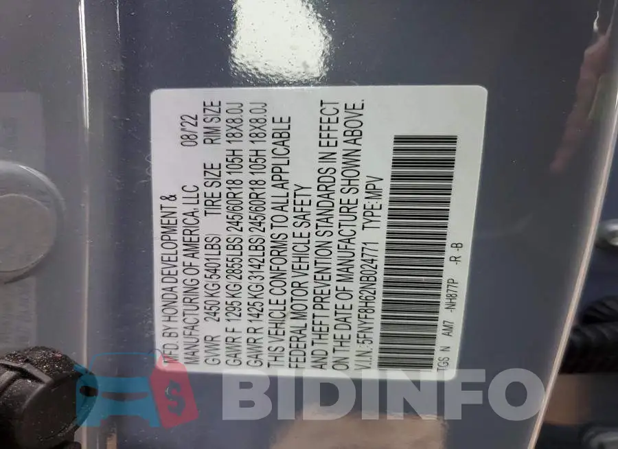 5FNYF8H62NB024771 Photo# 13
