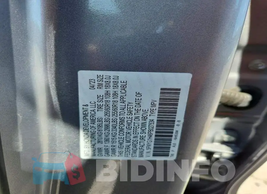 5FNYG1H64PB027534 Photo# 13