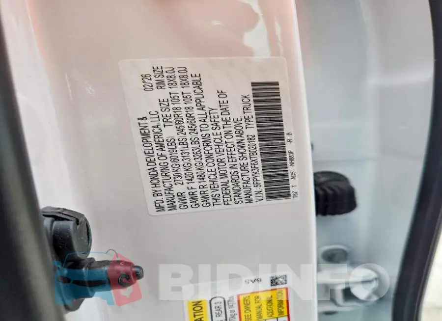 5FPYK3F6XTB020182 Photo# 12