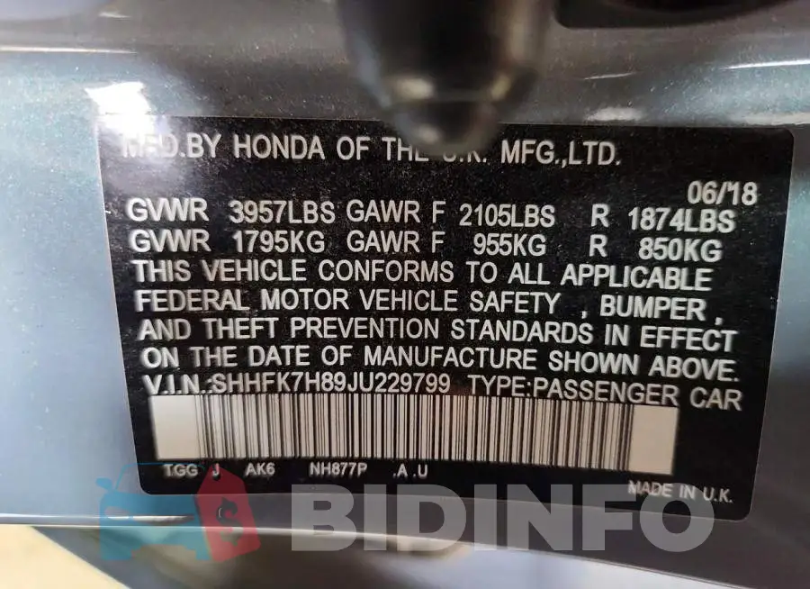 SHHFK7H89JU229799 Photo# 12