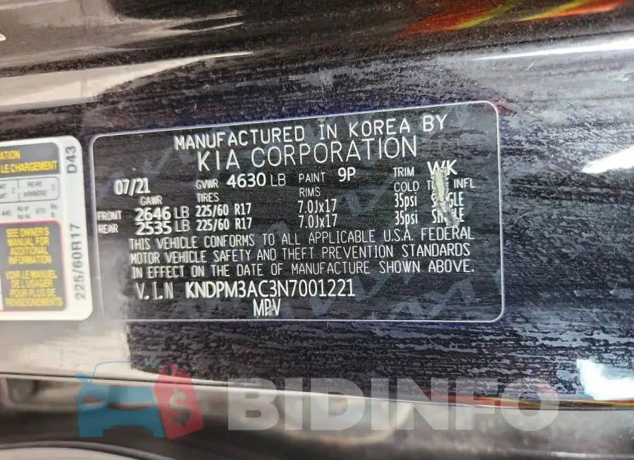 KNDPM3AC3N7001221 Photo# 14