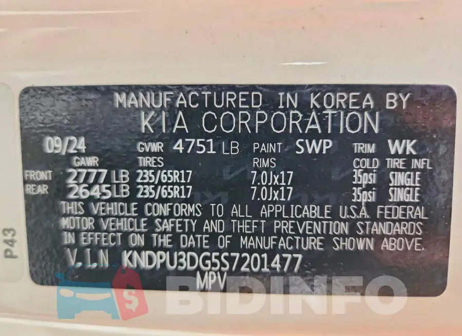 KNDPU3DG5S7201477 Photo# 13