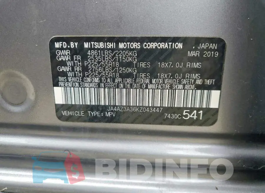 JA4AZ3A36KZ043447 Photo# 13