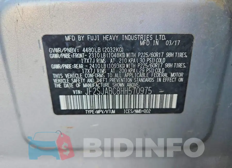 JF2SJABC8HH570975 Photo# 12
