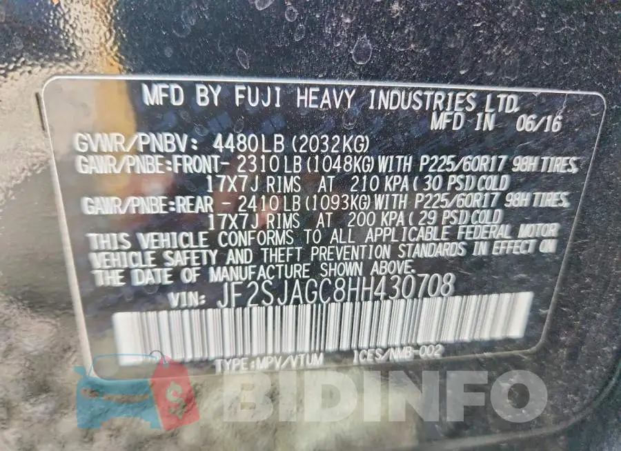 JF2SJAGC8HH430708 Photo# 13