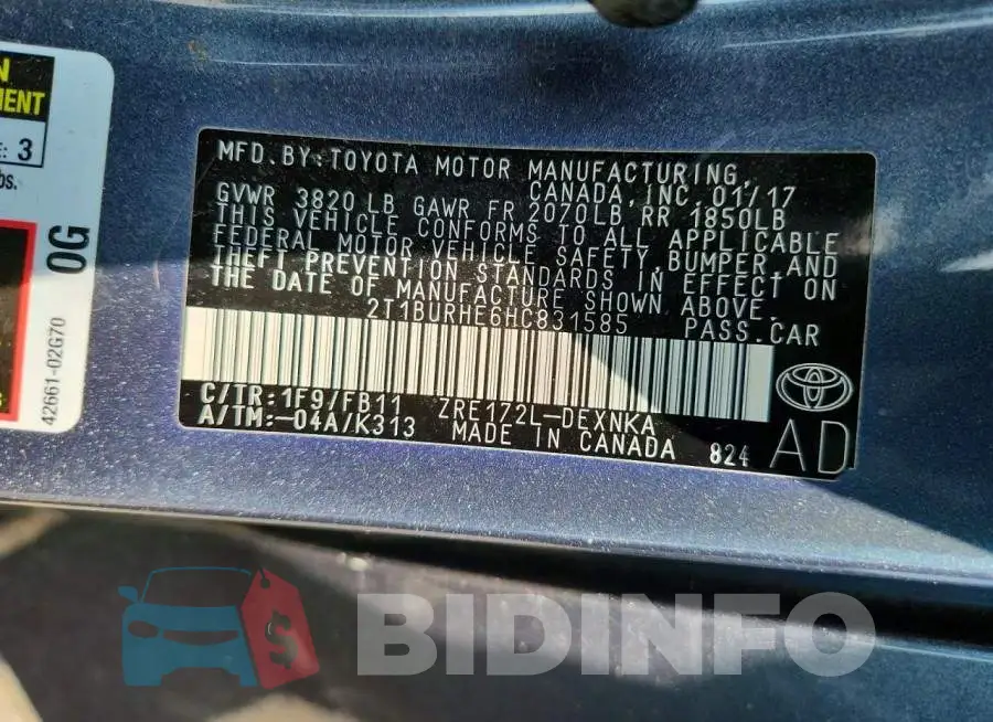 2T1BURHE6HC831585 Photo# 12