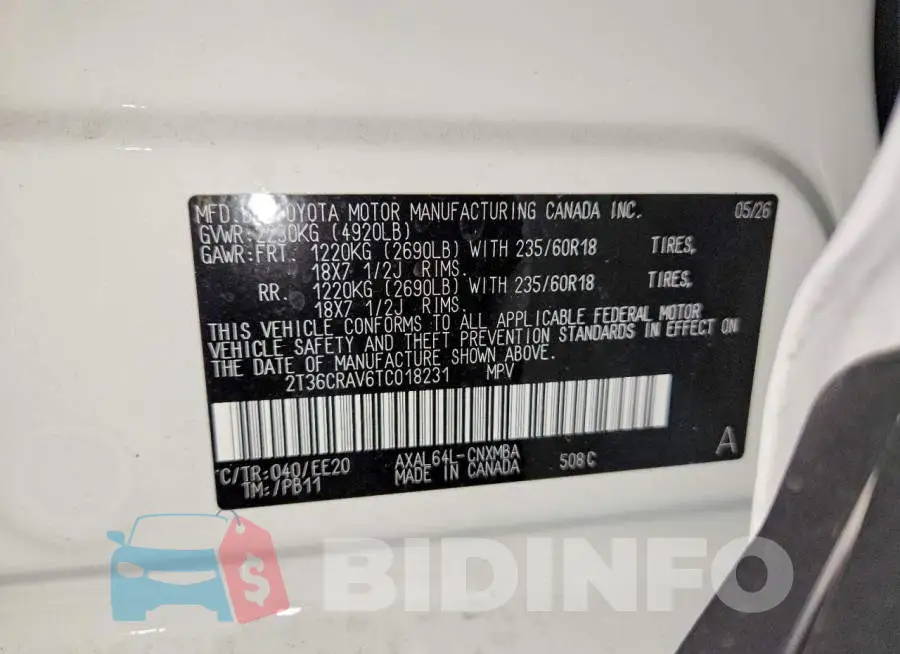 2T36CRAV6TC018231 Photo# 13