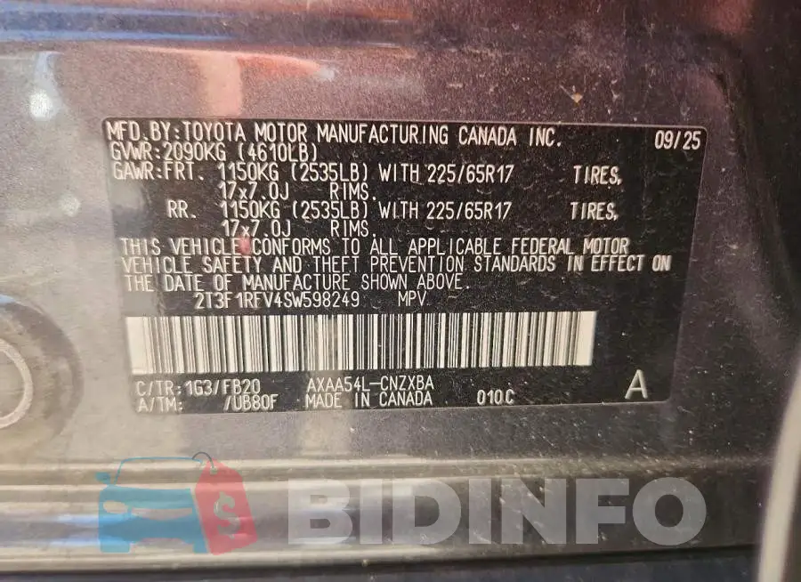 2T3F1RFV4SW598249 Photo# 13