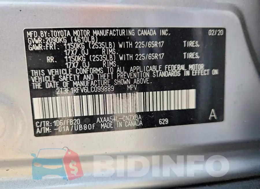 2T3F1RFV6LC099889 Photo# 14