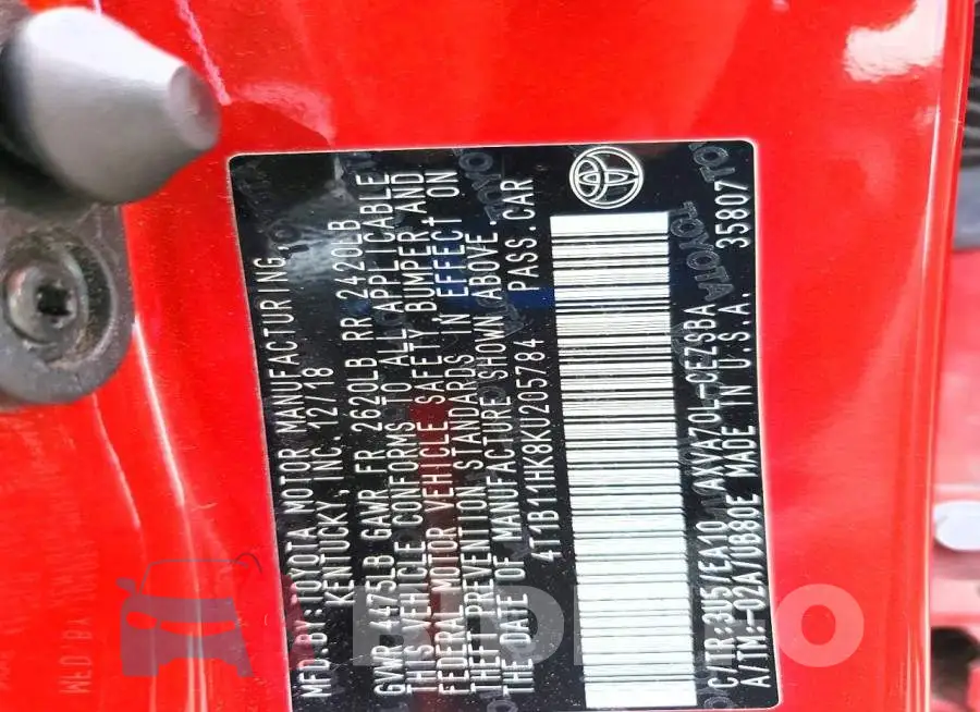 4T1B11HK8KU205784 Photo# 12