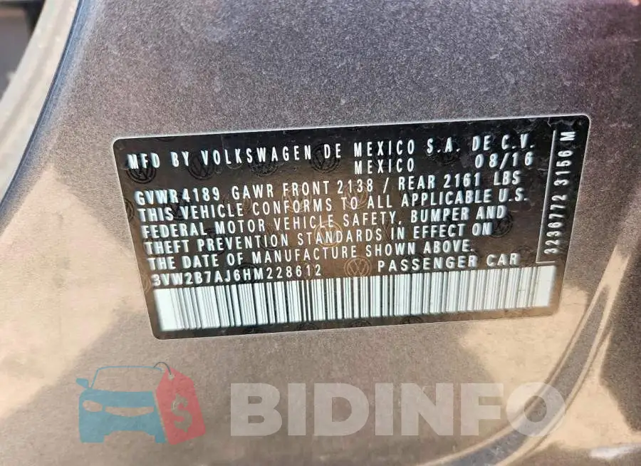 3VW2B7AJ6HM228612 Photo# 12