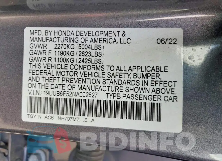 19UUB6F52NA002627 Photo# 12