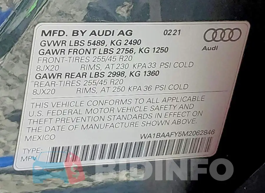 WA1BAAFY5M2062846 Photo# 13