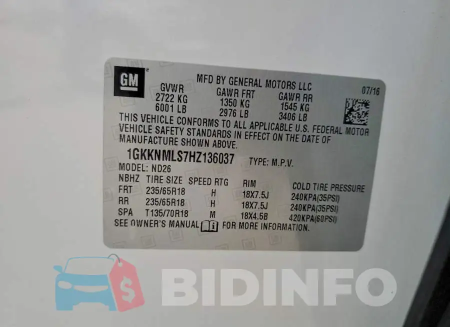 1GKKNMLS7HZ136037 Photo# 13