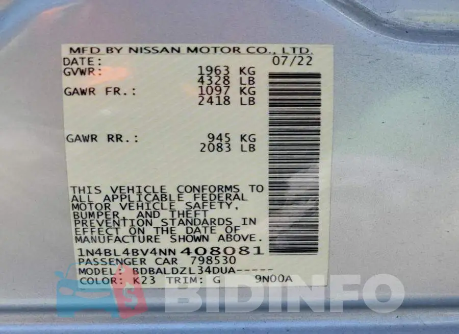 1N4BL4BV4NN408081 Photo# 13