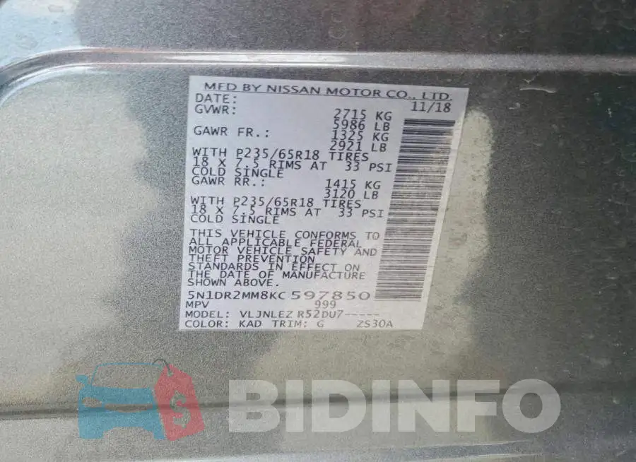 5N1DR2MM8KC597850 Photo# 12