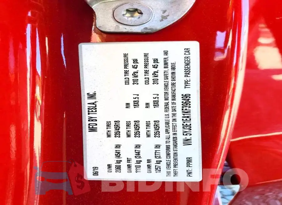 5YJ3E1EA1KF396496 Photo# 12