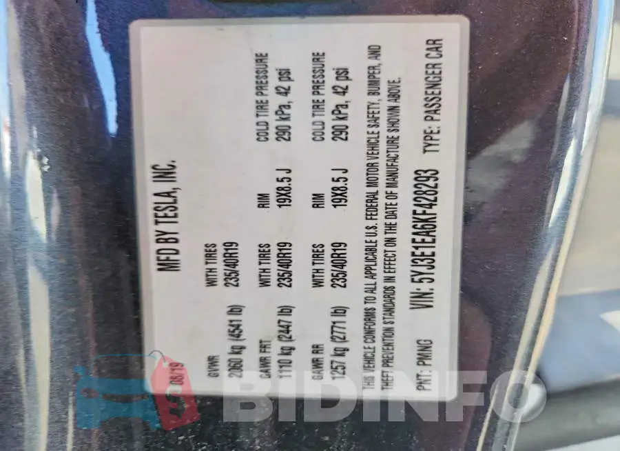 5YJ3E1EA6KF428293 Photo# 12