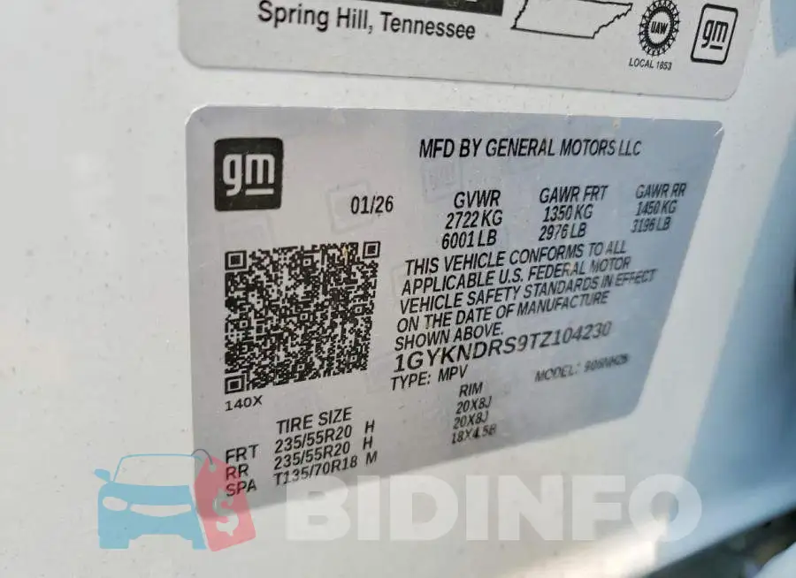 1GYKNDRS9TZ104230 Photo# 13