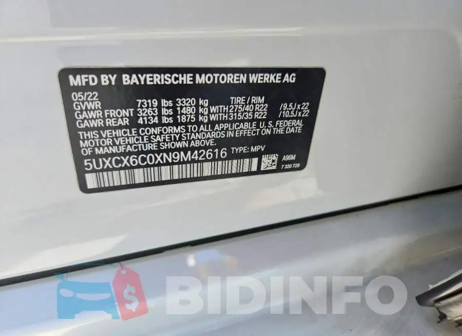 5UXCX6C0XN9M42616 Photo# 12