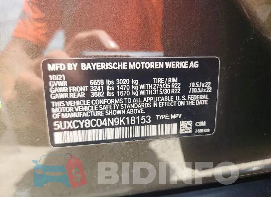 5UXCY8C04N9K18153 Photo# 13