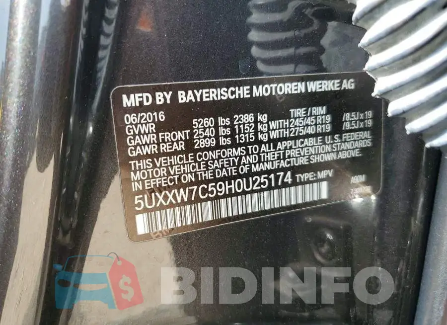 5UXXW7C59H0U25174 Photo# 13