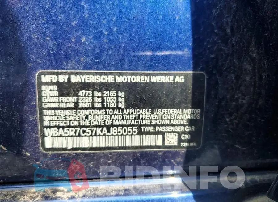 WBA5R7C57KAJ85055 Photo# 12