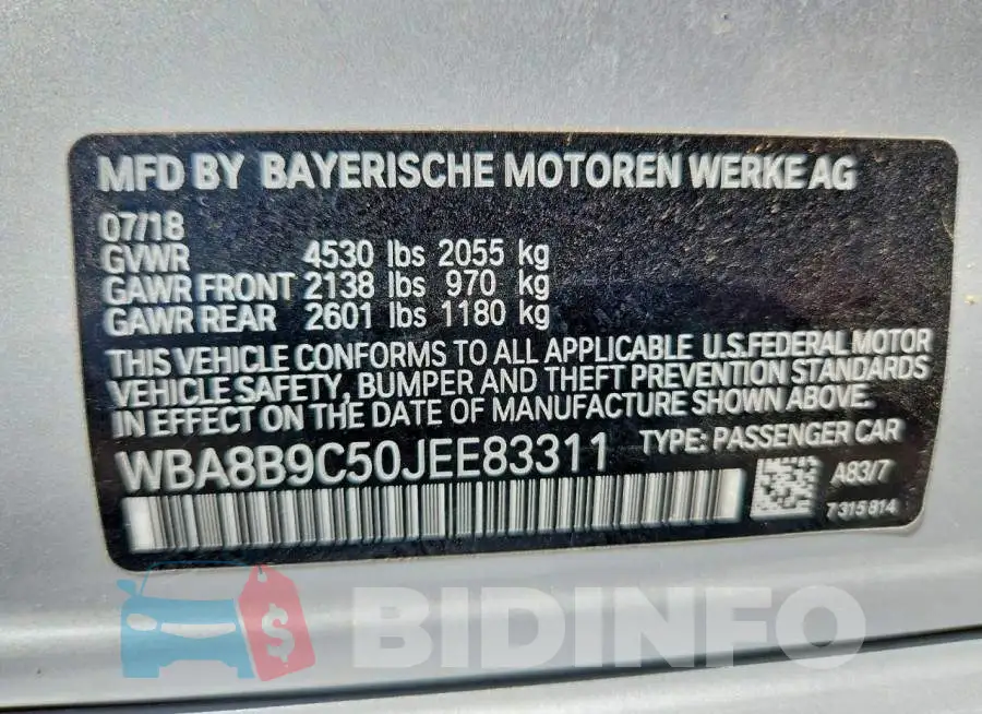 WBA8B9C50JEE83311 Photo# 12