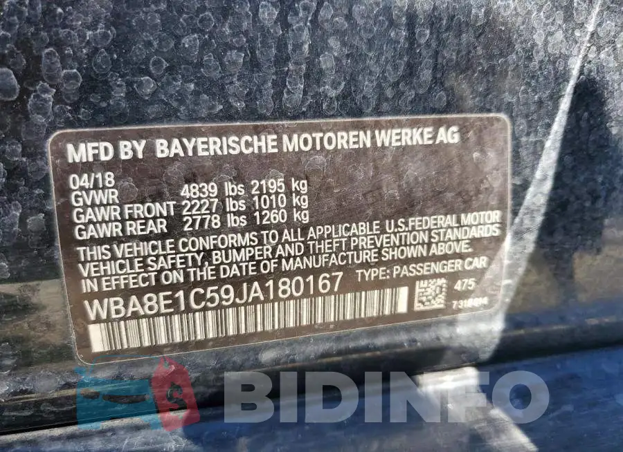 WBA8E1C59JA180167 Photo# 12
