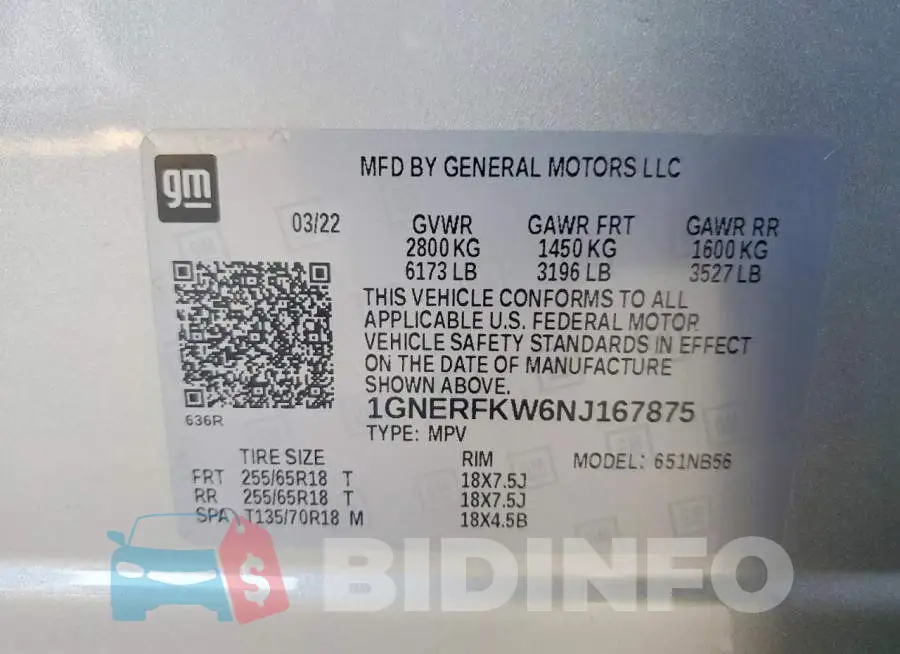 1GNERFKW6NJ167875 Photo# 13