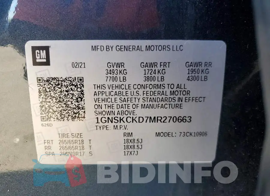 1GNSKCKD7MR270663 Photo# 13