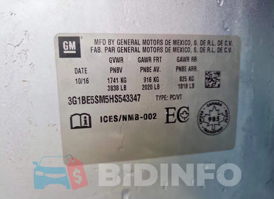 3G1BE5SM5HS543347 Photo# 12