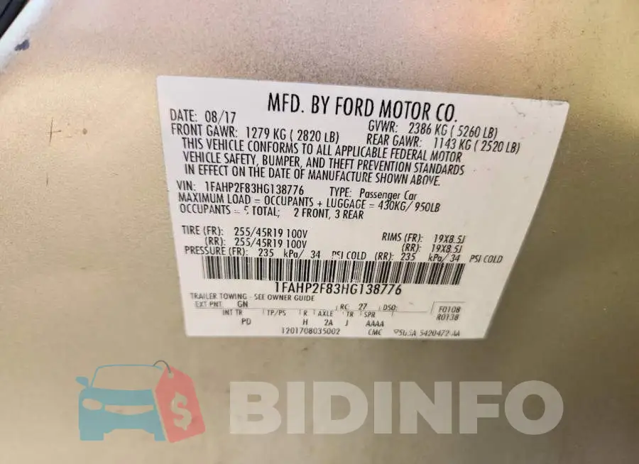 1FAHP2F83HG138776 Photo# 12