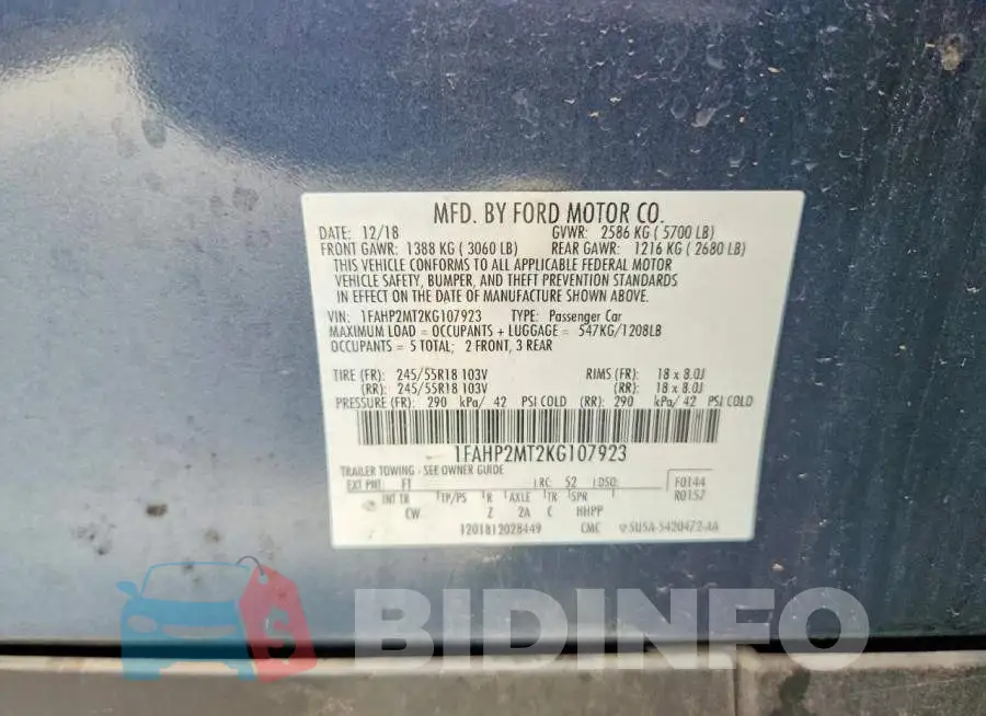 1FAHP2MT2KG107923 Photo# 12