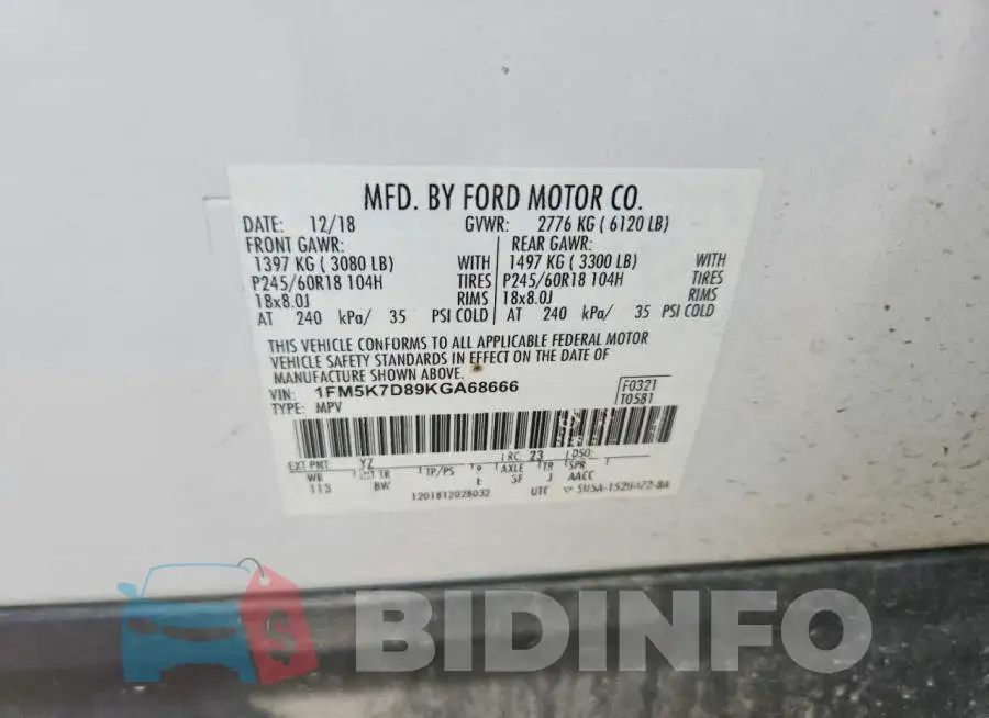 1FM5K7D89KGA68666 Photo# 13