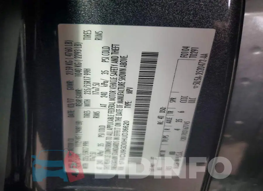 1FMCU9GD0HUD36620 Photo# 13