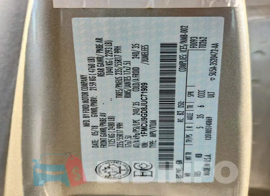 1FMCU9GD8JUC71909 Photo# 14
