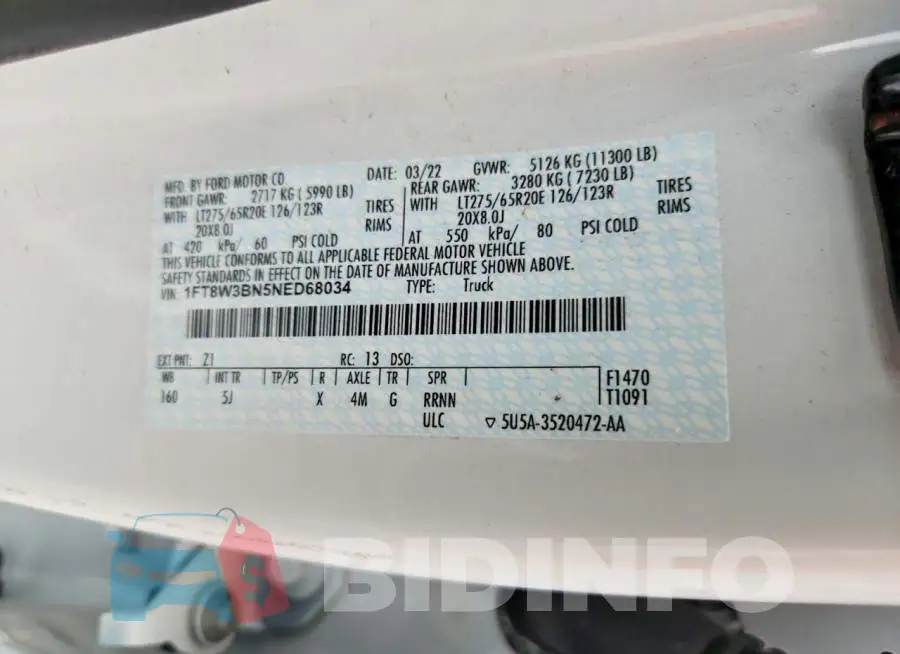 1FT8W3BN5NED68034 Photo# 12