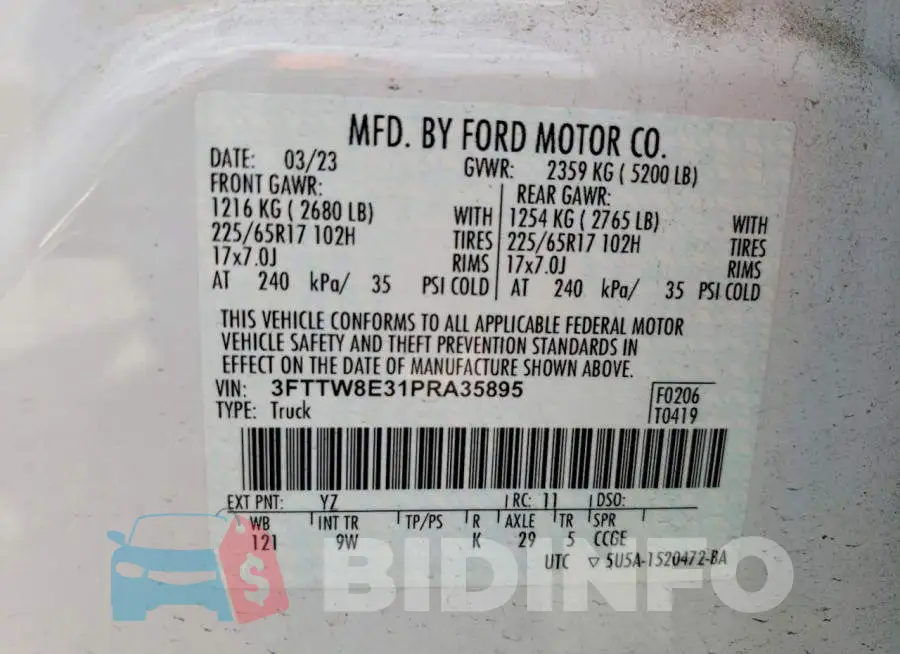 3FTTW8E31PRA35895 Photo# 12