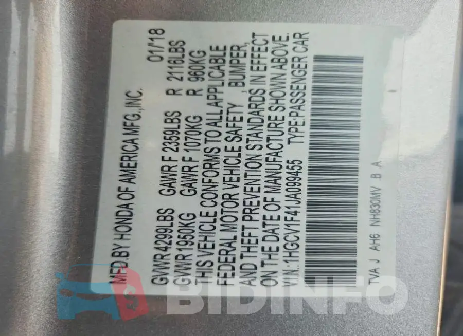 1HGCV1F41JA099455 Photo# 13