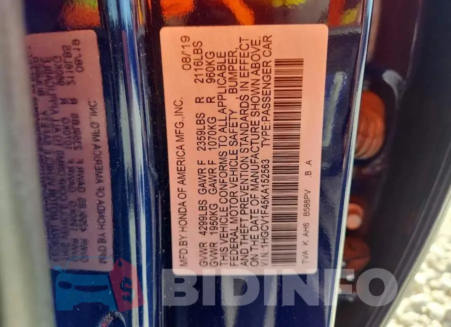 1HGCV1F45KA152563 Photo# 12