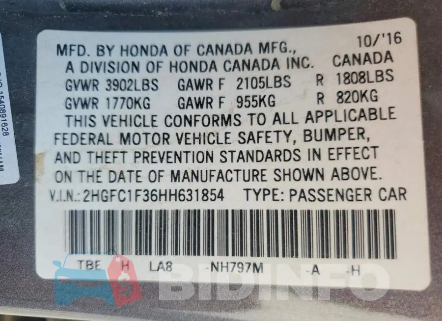 2HGFC1F36HH631854 Photo# 13